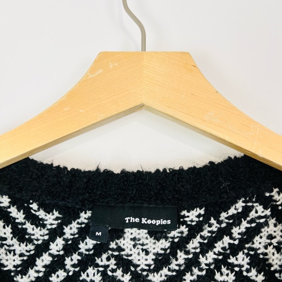 The Kooples Black and White Patterned Wool and Mohair Tasselled Cardigan UK M - Picture 5 of 12